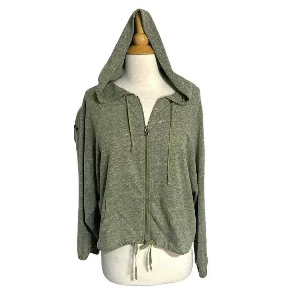 BP. Full Zip Hoodie S Sage Green Heathered Cropped Cinch Waist Sweatshirt‎